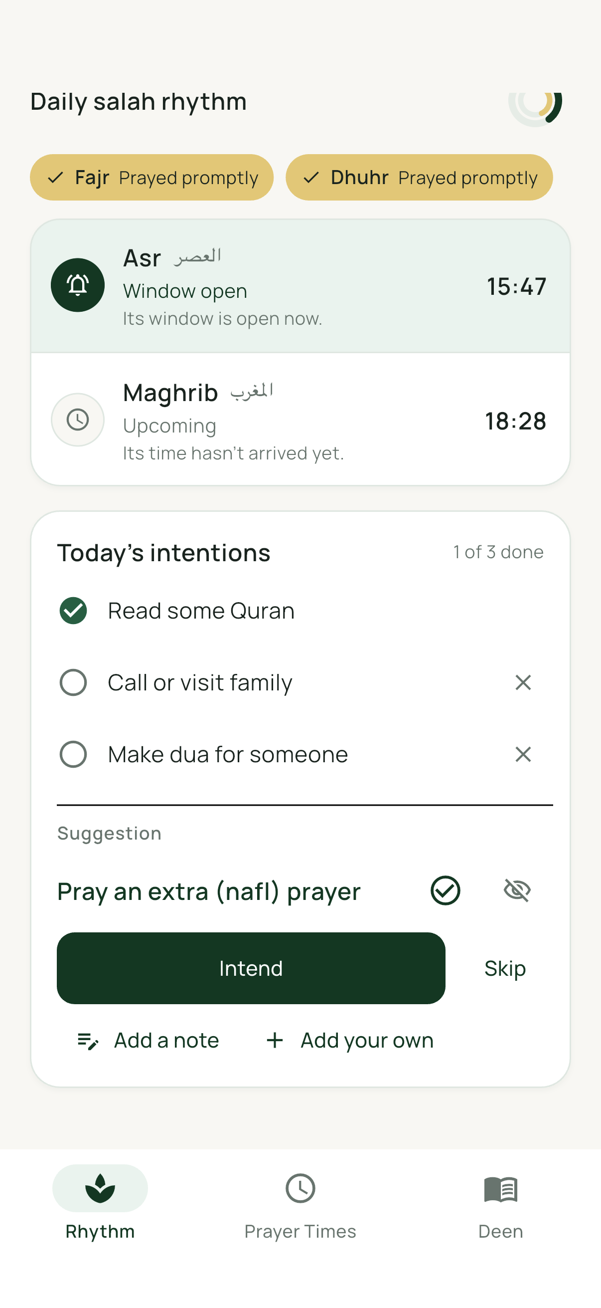Today's intentions: a checklist of good deeds and a suggestion.